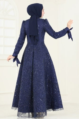 moda selvim Evening Dress 4713D170 Navy Blue - Thumbnail