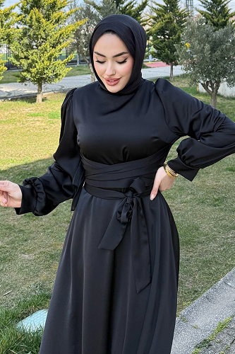 moda selvim Evening Dress 4723ALGK1170 Black - Thumbnail