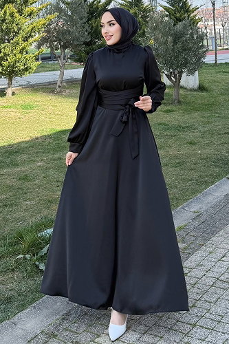 moda selvim فستان سهرة أسود 4723ALGK1170 - Thumbnail
