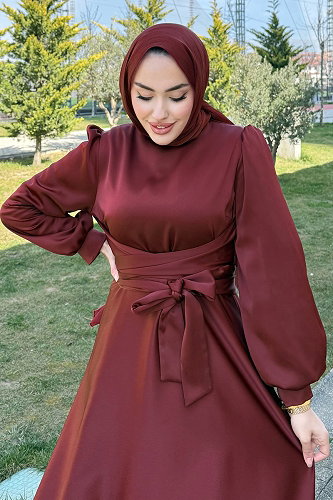 moda selvim Evening Dress 4723ALGK1170 Burgundy - Thumbnail