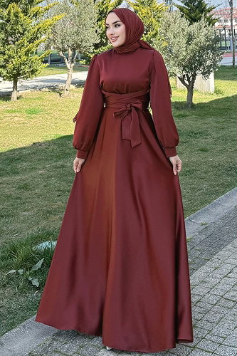 moda selvim فستان سهرة خمري 4723ALGK1170 - Thumbnail