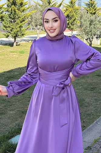 moda selvim Evening Dress 4723ALGK1170 Dark Lilac - Thumbnail