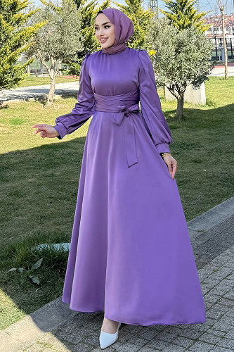 moda selvim فستان سهرة ليلكي غامق 4723ALGK1170 - Thumbnail