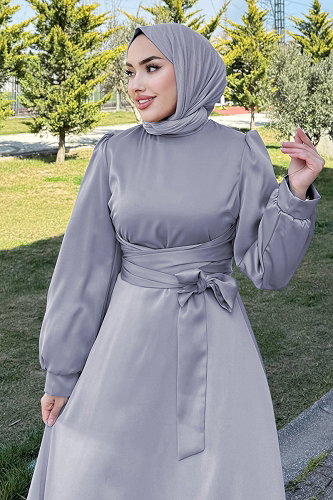 moda selvim Evening Dress 4723ALGK1170 Gray - Thumbnail