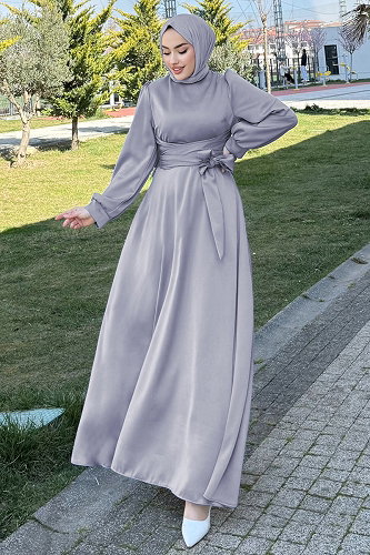 moda selvim Evening Dress 4723ALGK1170 Gray - Thumbnail