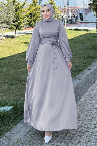 moda selvim Evening Dress 4723ALGK1170 Gray - Thumbnail