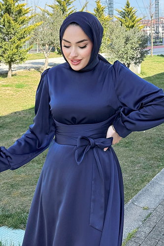 moda selvim Evening Dress 4723ALGK1170 Navy Blue - Thumbnail