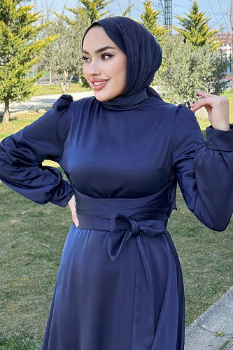 moda selvim Evening Dress 4723ALGK1170 Navy Blue - Thumbnail