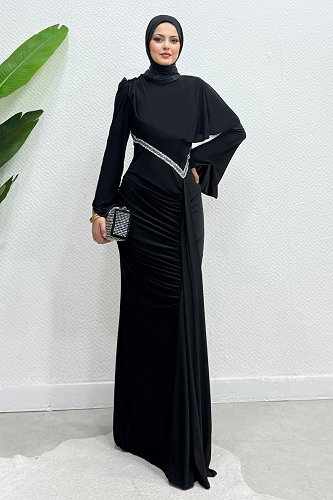 moda selvim Evening Dress 4724ALGK1170 Black - Thumbnail