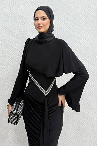 moda selvim Evening Dress 4724ALGK1170 Black - Thumbnail