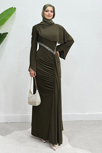 moda selvim فستان سهرة اخضر عفني 4724ALGK1170 - Thumbnail