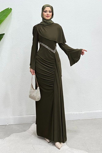 moda selvim فستان سهرة اخضر عفني 4724ALGK1170 - Thumbnail