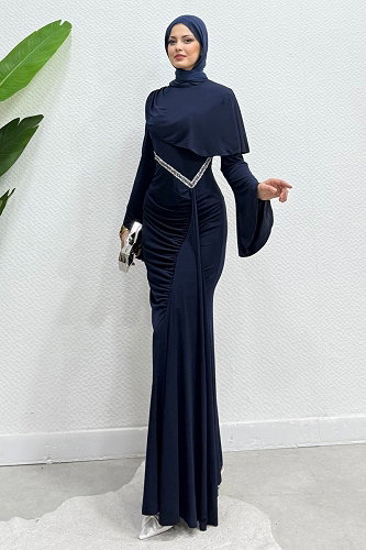 moda selvim فستان سهرة كحلي 4724ALGK1170 - Thumbnail