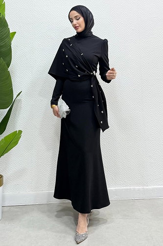 moda selvim Evening Dress 4725ALGK1170 Black - Thumbnail