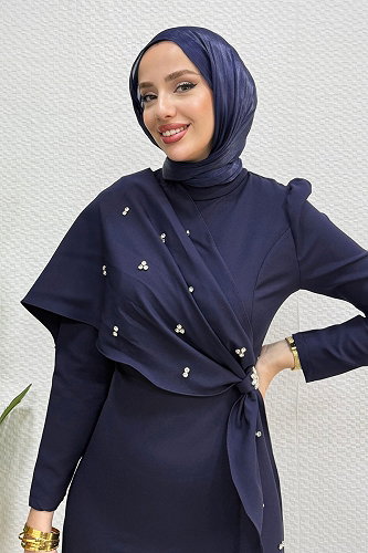 moda selvim Evening Dress 4725ALGK1170 Navy Blue - Thumbnail