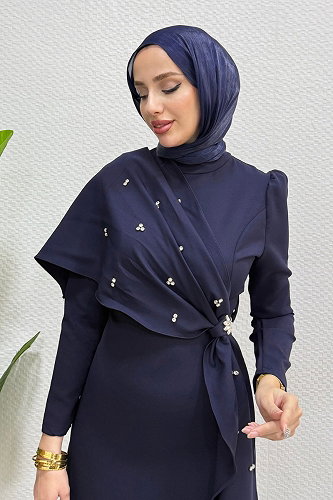 moda selvim فستان سهرة كحلي 4725ALGK1170 - Thumbnail