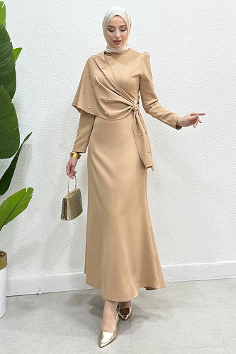 moda selvim فستان سهرة بيج 4725ALGK1170 - Thumbnail