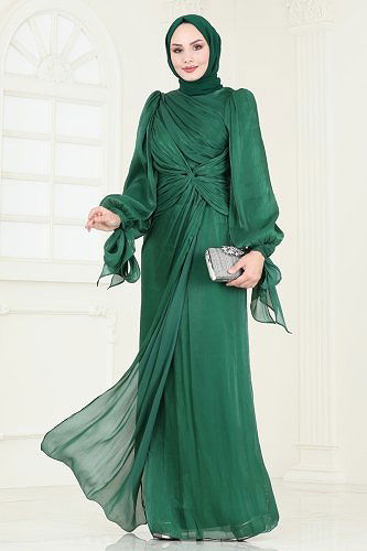 moda selvim Evening Dress 4726D170 Emerald - Thumbnail