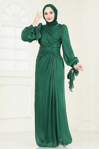 moda selvim Evening Dress 4726D170 Emerald - Thumbnail