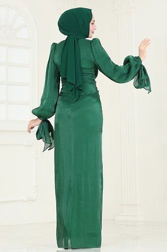 moda selvim Evening Dress 4726D170 Emerald - Thumbnail