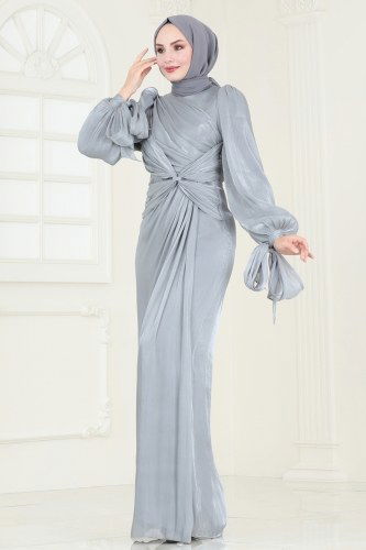 moda selvim Evening Dress 4726D170 Gray - Thumbnail