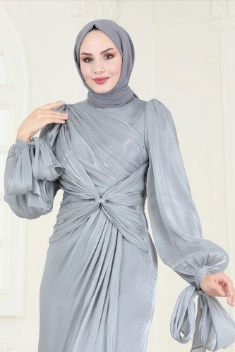 moda selvim Evening Dress 4726D170 Gray - Thumbnail