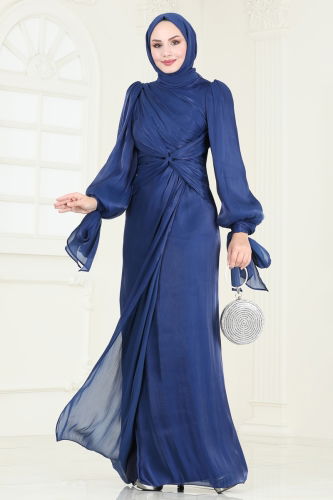 moda selvim Evening Dress 4726D170 Indigo - Thumbnail