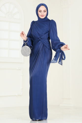 moda selvim Evening Dress 4726D170 Indigo - Thumbnail