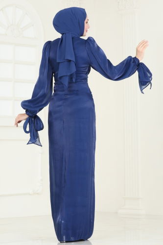 moda selvim Evening Dress 4726D170 Indigo - Thumbnail