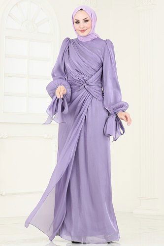 moda selvim Evening Dress 4726D170 Lilac - Thumbnail