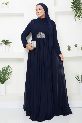 moda selvim Evening Dress 4727SRH861 Navy Blue - Thumbnail