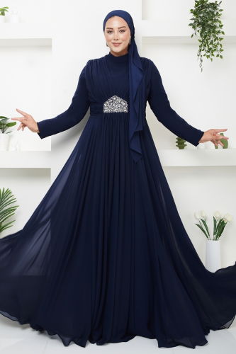 moda selvim Evening Dress 4727SRH861 Navy Blue - Thumbnail