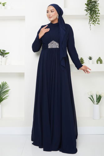 moda selvim Evening Dress 4727SRH861 Navy Blue - Thumbnail