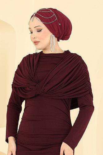 moda selvim Evening Dress 4736ALGK1170 Burgundy - Thumbnail