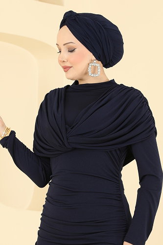 moda selvim Evening Dress 4736ALGK1170 Navy Blue - Thumbnail