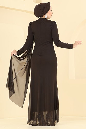 moda selvim فستان سهرة بني غامق 4738ALGK1170 - Thumbnail