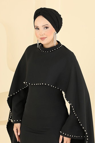 moda selvim Evening Dress 4750ALGK1170 Black - Thumbnail
