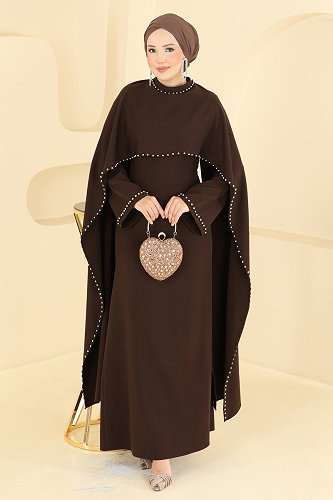 moda selvim Evening Dress 4750ALGK1170 Brown - Thumbnail