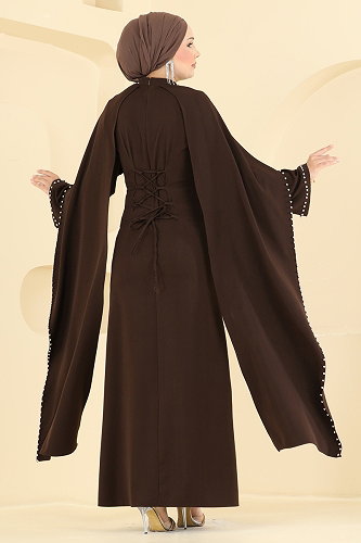 moda selvim Evening Dress 4750ALGK1170 Brown - Thumbnail
