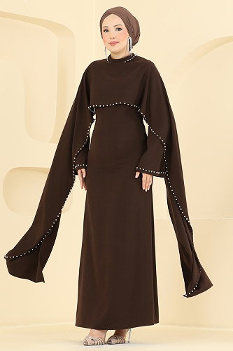 moda selvim فستان سهرة بني 4750ALGK1170 - Thumbnail