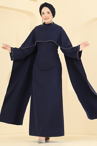 moda selvim Evening Dress 4750ALGK1170 Navy Blue - Thumbnail
