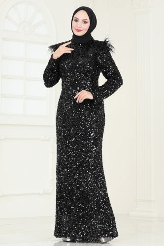 moda selvim Evening Dress 4762D170 Black - Thumbnail