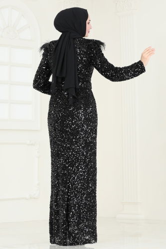 moda selvim Evening Dress 4762D170 Black - Thumbnail