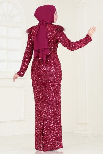 moda selvim Evening Dress 4762D170 Burgundy - Thumbnail