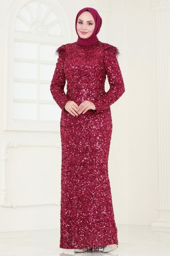 moda selvim Evening Dress 4762D170 Burgundy - Thumbnail