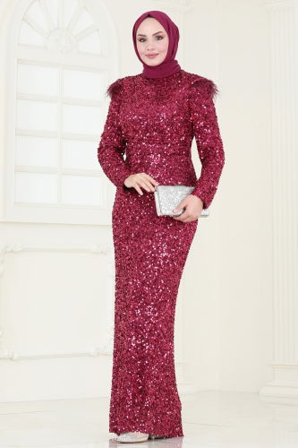 moda selvim Evening Dress 4762D170 Burgundy - Thumbnail