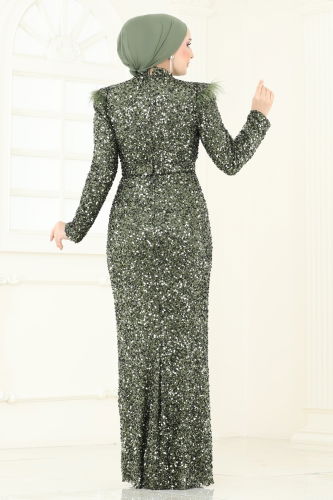 moda selvim Evening Dress 4762D170 Khaki - Thumbnail