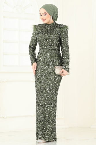 moda selvim Evening Dress 4762D170 Khaki - Thumbnail
