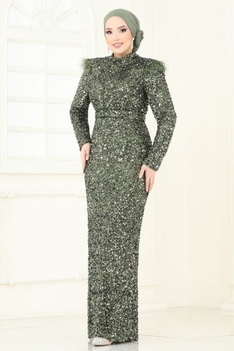 moda selvim Evening Dress 4762D170 Khaki - Thumbnail