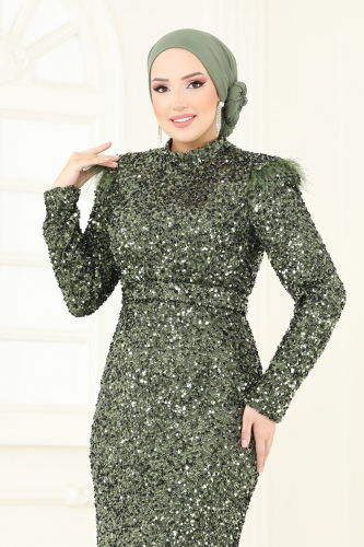 moda selvim فستان سهرة اخضر عفني 4762D170 - Thumbnail